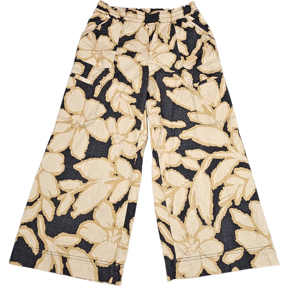Democracy Pants Womens Size 8 Crop Wide Leg Cargo Pull-On Floral Black Tan